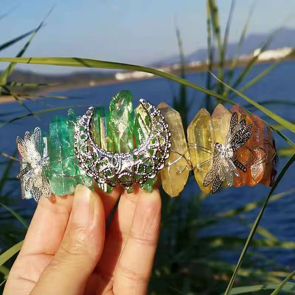 Colorful Dragonfly Moon Quartz Witch Crown