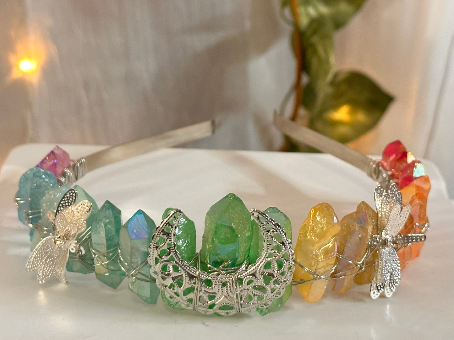 Colorful Dragonfly Moon Quartz Fairy Crown