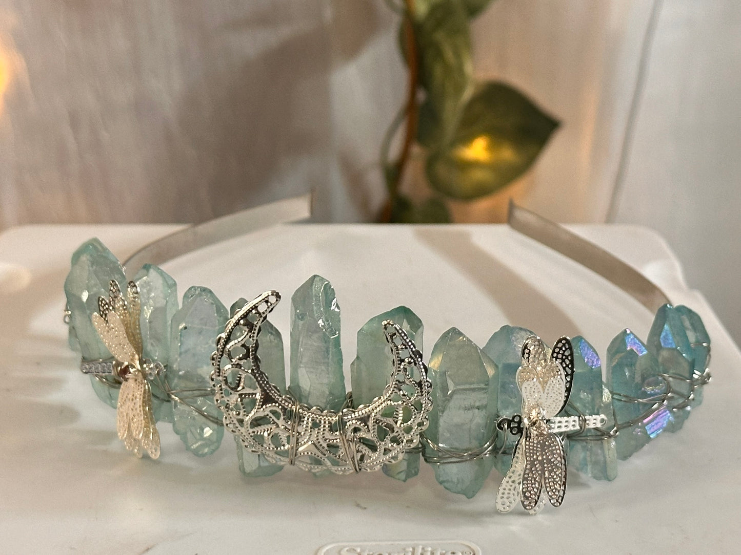 Light Blue Dragonfly Moon Quartz Fairy Crown