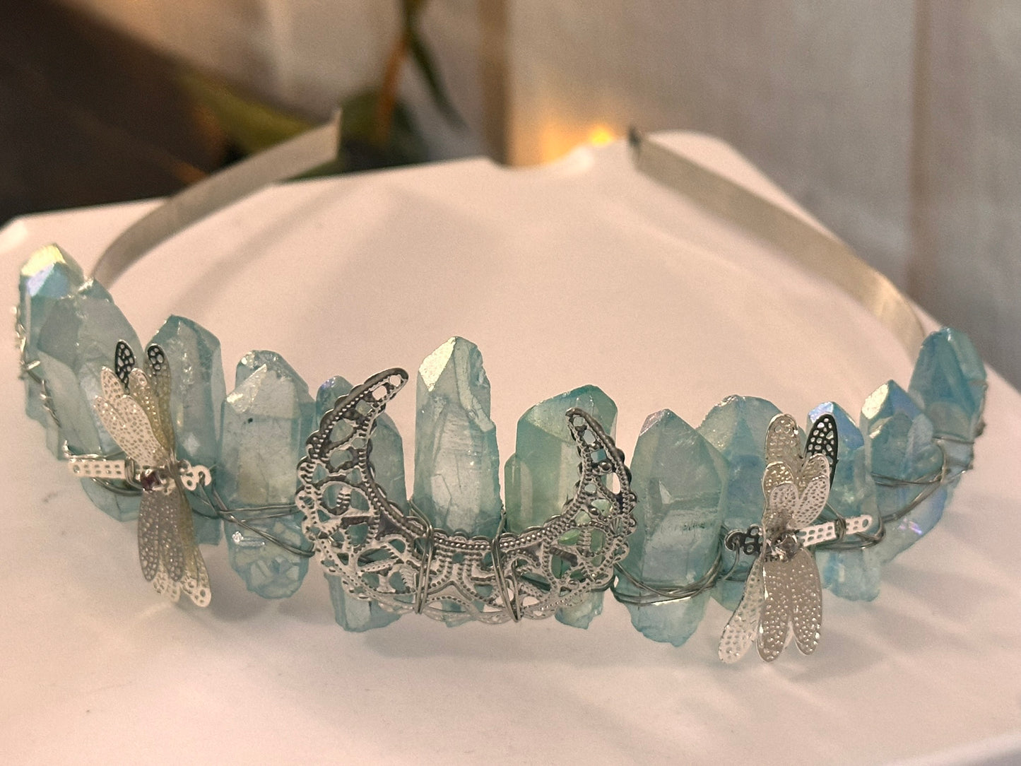 Light Blue Dragonfly Moon Quartz Fairy Crown