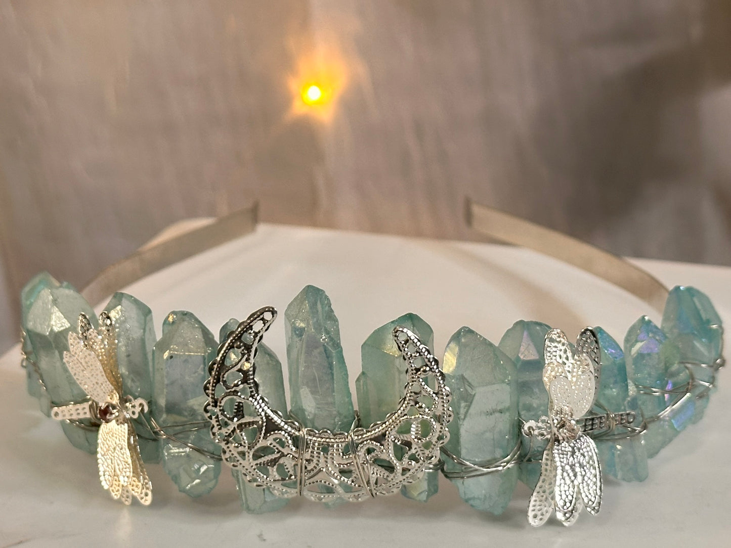 Light Blue Dragonfly Moon Quartz Fairy Crown