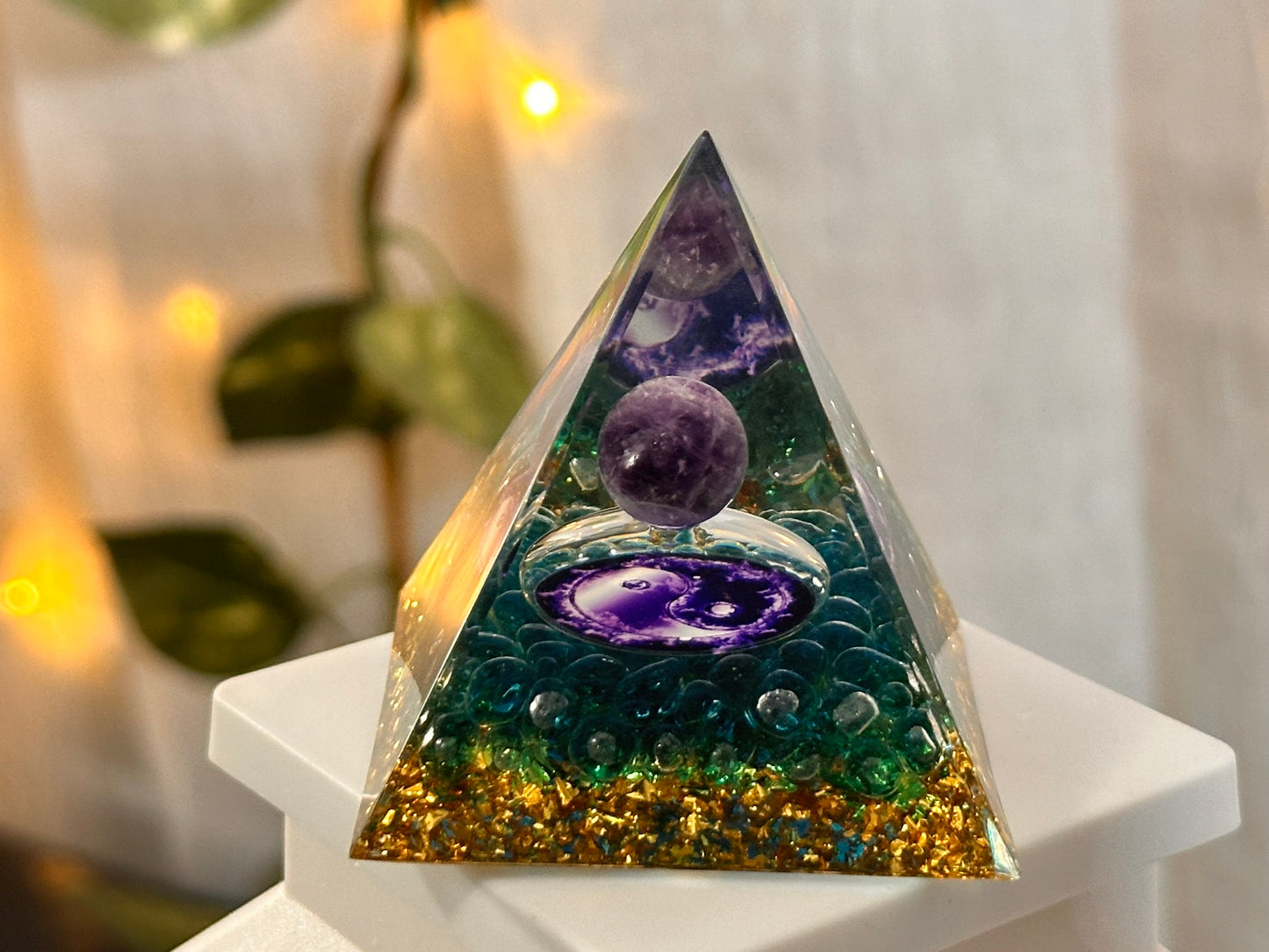 Aqua Green Yin Yang Feng Shui Pyramid