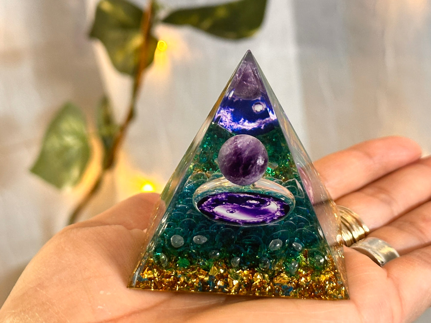 Aqua Green Yin Yang Feng Shui Pyramid