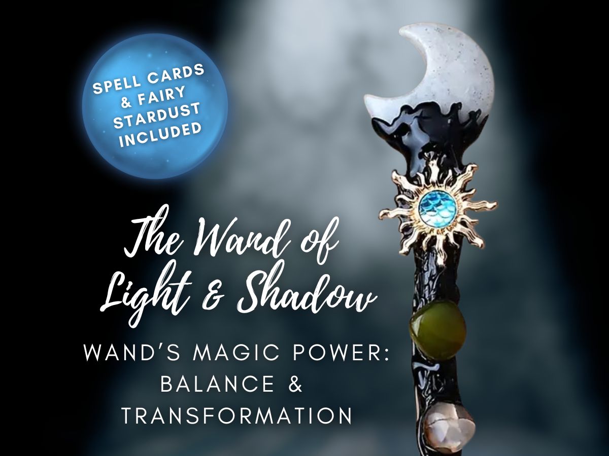 Wand of Light and Shadow - Enchanting Fairie Wand with Moons & Sun