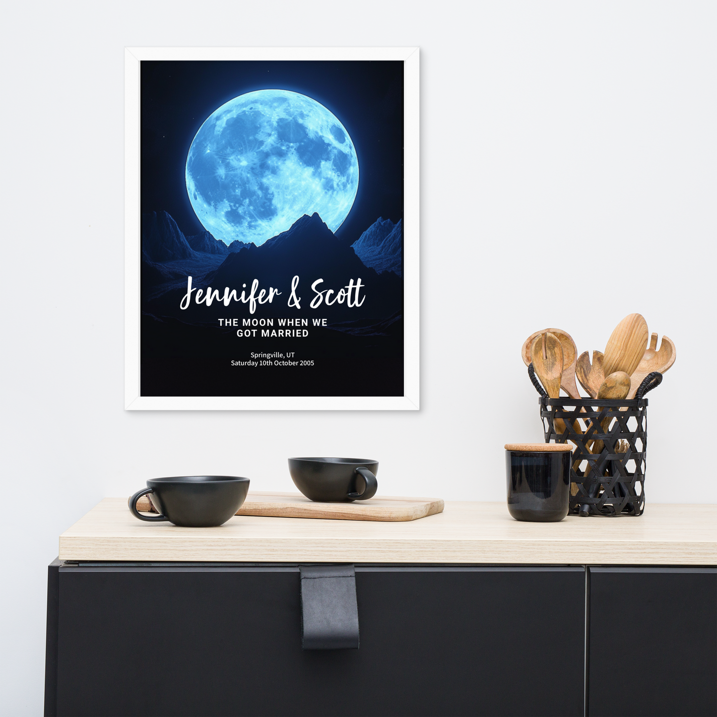 Personalized Lunar Phase Framed Poster – Gift for Couples, Anniversaries, Weddings, Birthdays