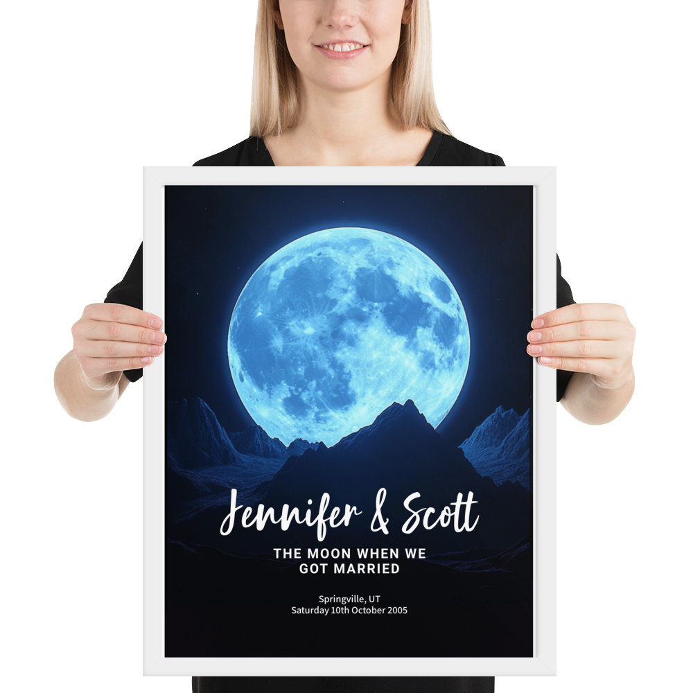 Personalized Lunar Phase Framed Poster – Gift for Couples, Anniversaries, Weddings, Birthdays