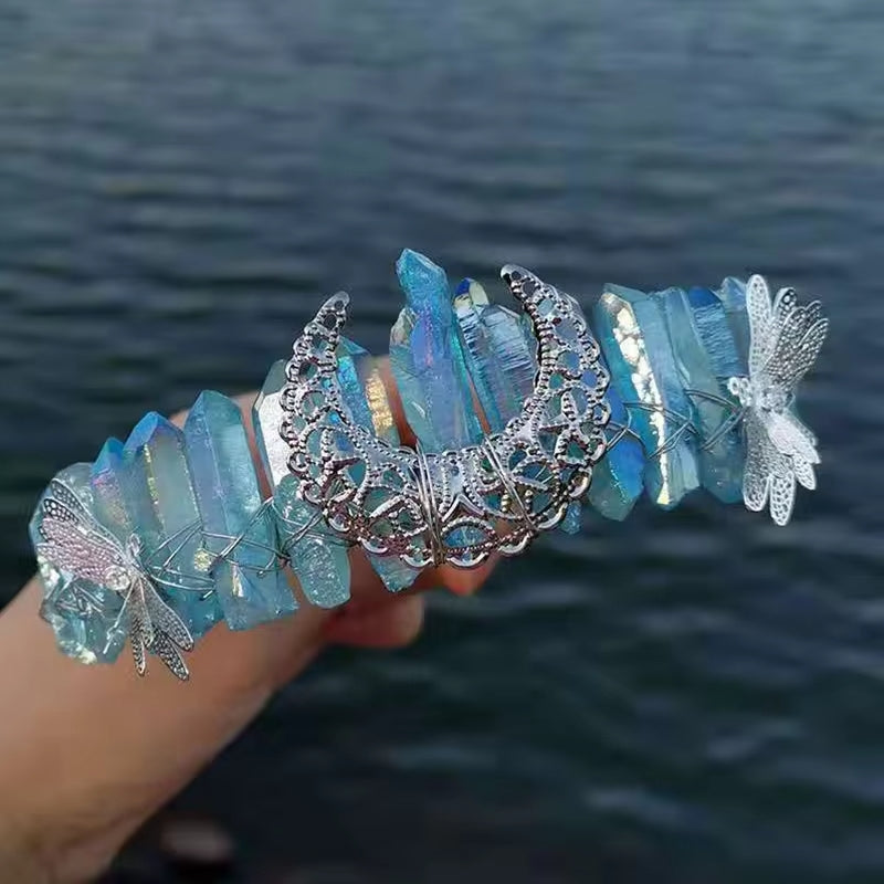 Light Blue Dragonfly Moon Quartz Fairy Crown