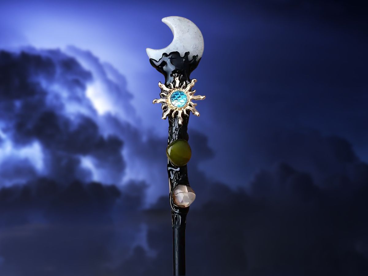 Wand of Light and Shadow - Enchanting Fairie Wand with Moons & Sun